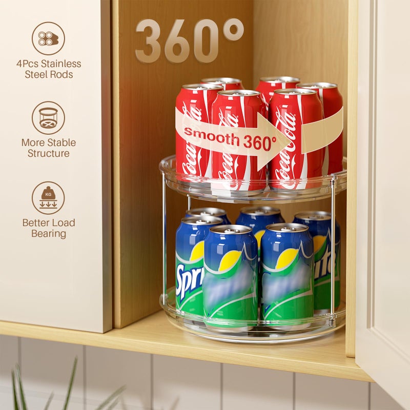 LAMU 2 Pack 2 Tier Lazy Susan Turntable Organizer 9.25'' Rotating Spice Rack Organization for Cabinet  Kitchen  Pantry  Countertop  Bathroom  Medicine Cabinet Organizer  Clear - Image 2